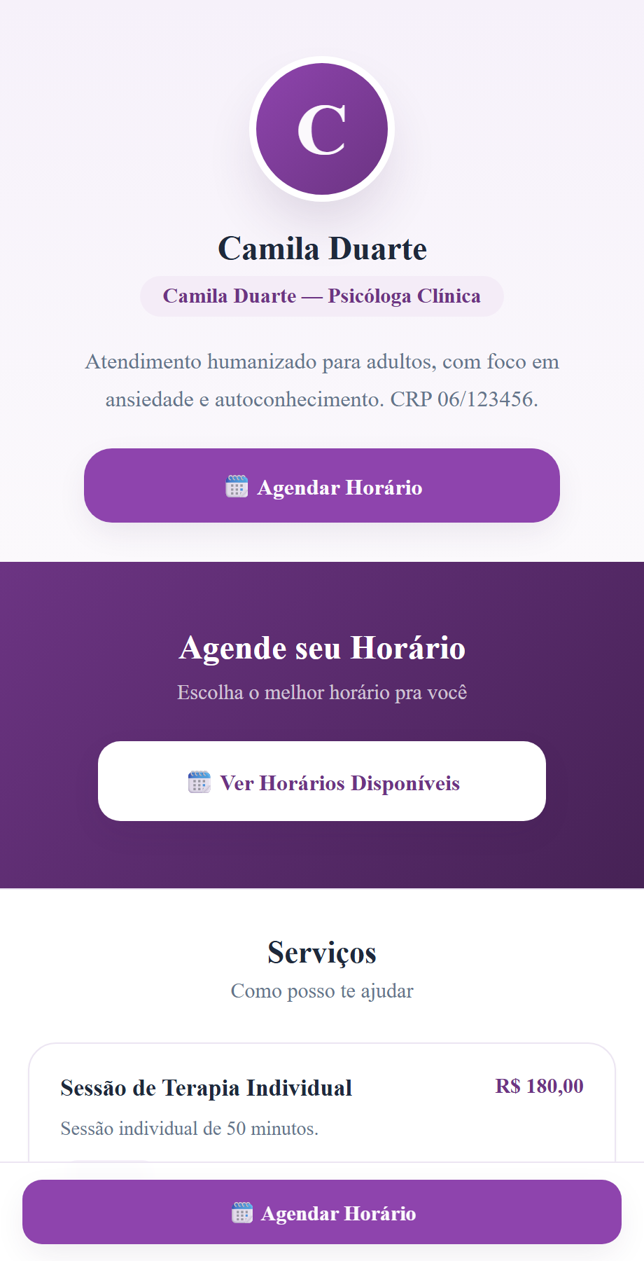 Tela real do Meu Site: página pública profissional do Foxy